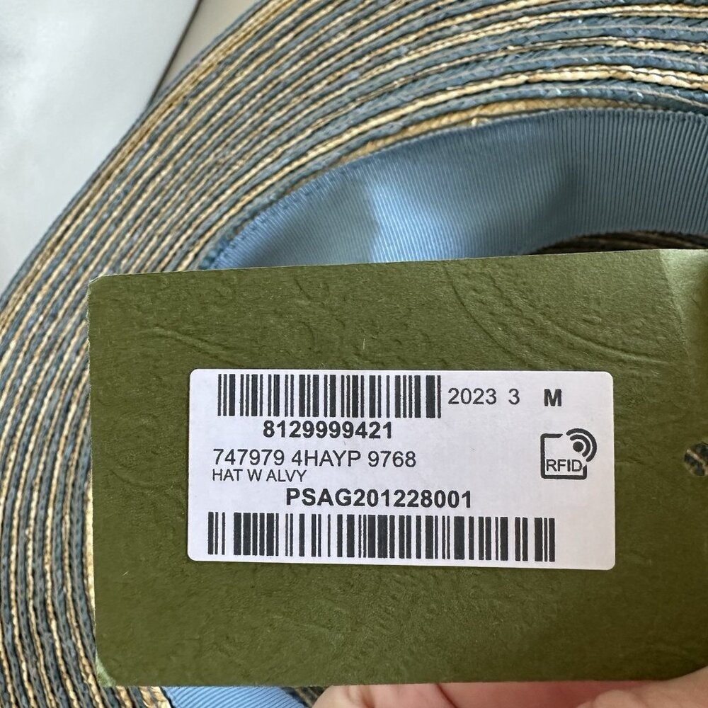 NWT GUCCI BLUE STRAW STRIPED HAT BOATER 100% Authentic Size M - Picture 9 of 10